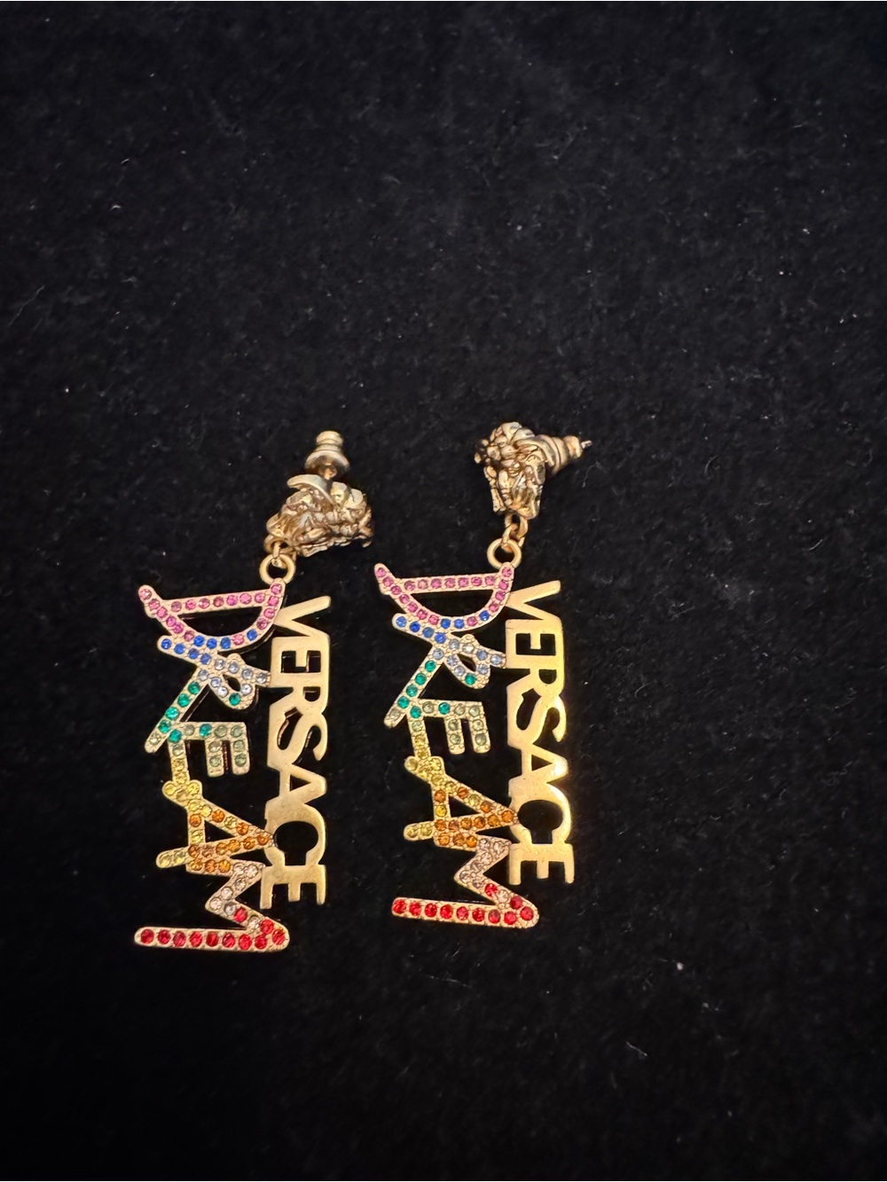 Versace DREAM Multicolor Crystal Logo Drop Earrings